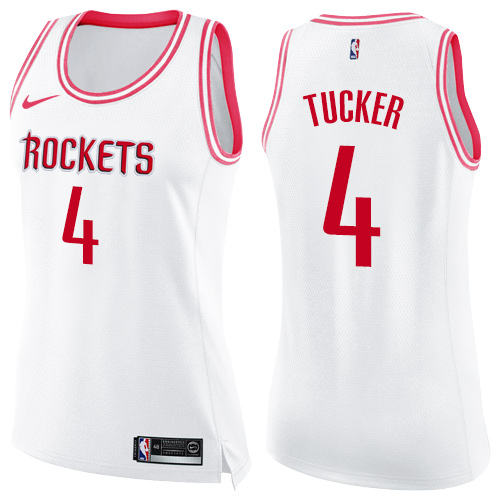 Women's Nike Houston Rockets #4 PJ Tucker Swingman White/Pink Fashion NBA Jersey