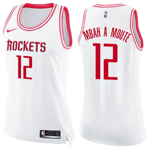 Women's Nike Houston Rockets #12 Luc Mbah a Moute Swingman White/Pink Fashion NBA Jersey
