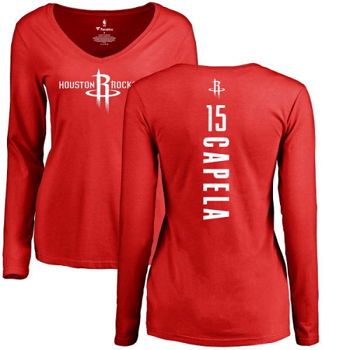 NBA Women's Nike Houston Rockets #15 Clint Capela Red Backer Long Sleeve T-Shirt