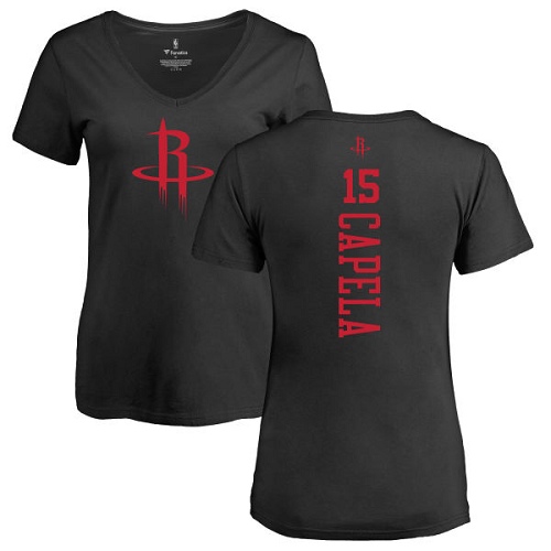 NBA Women's Nike Houston Rockets #15 Clint Capela Black One Color Backer Slim-Fit V-Neck T-Shirt