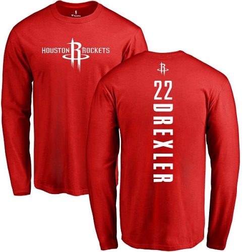 NBA Nike Houston Rockets #22 Clyde Drexler Red Backer Long Sleeve T-Shirt