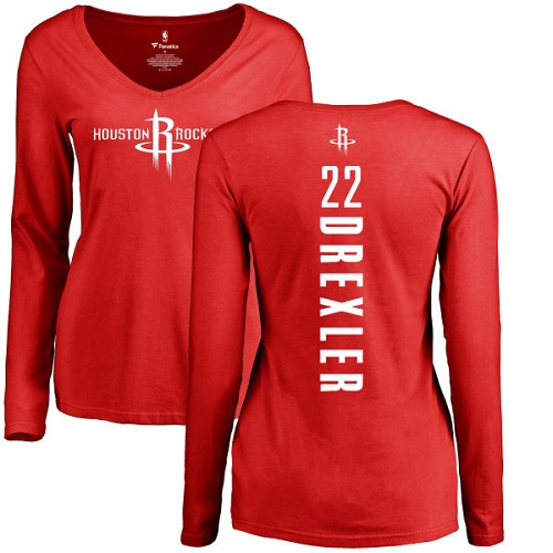 NBA Women's Nike Houston Rockets #22 Clyde Drexler Red Backer Long Sleeve T-Shirt