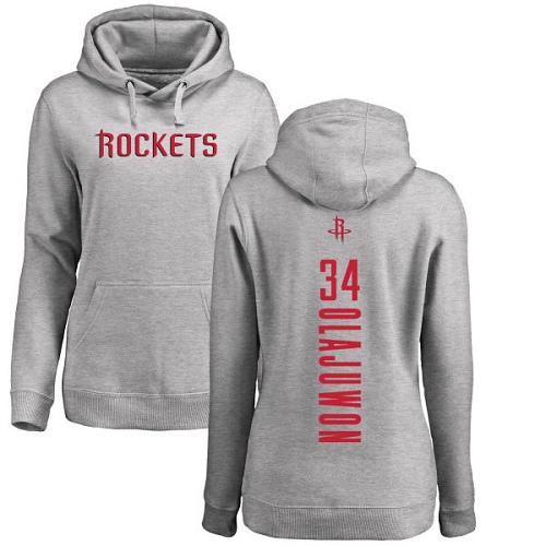 NBA Women's Nike Houston Rockets #34 Hakeem Olajuwon Ash Backer Pullover Hoodie