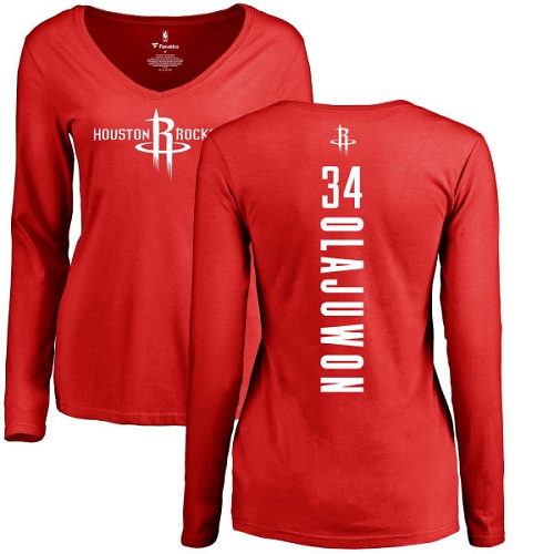 NBA Women's Nike Houston Rockets #34 Hakeem Olajuwon Red Backer Long Sleeve T-Shirt