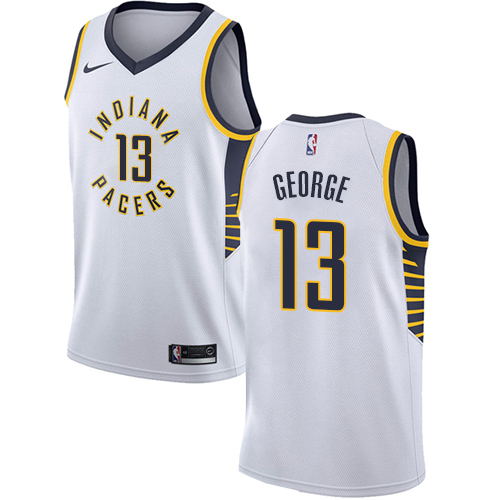 Men's Adidas Indiana Pacers #13 Paul George Authentic White Home NBA Jersey