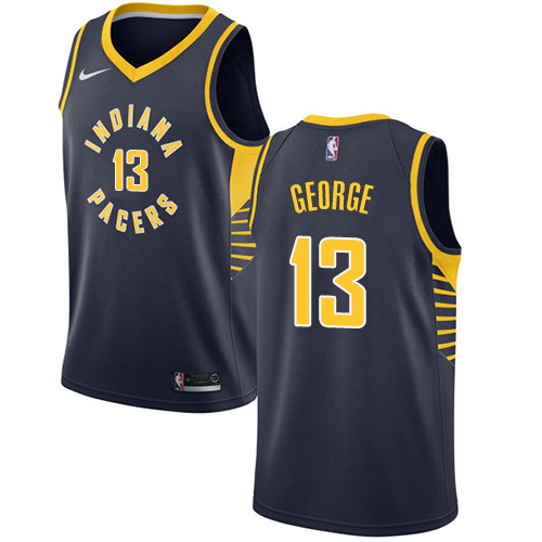 Men's Nike Indiana Pacers #13 Paul George Authentic Navy Blue Road NBA Jersey - Icon Edition