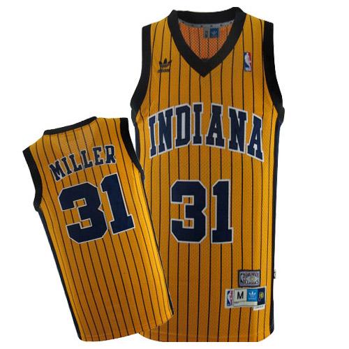 Men's Mitchell and Ness Indiana Pacers #31 Reggie Miller Swingman Gold Throwback NBA Jersey
