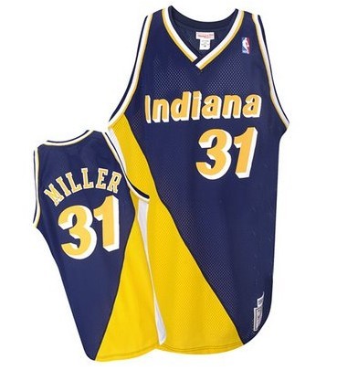 Men's Mitchell and Ness Indiana Pacers #31 Reggie Miller Authentic Navy/Gold Throwback NBA Jersey