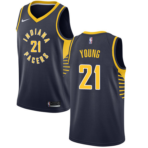 Men's Nike Indiana Pacers #21 Thaddeus Young Swingman Navy Blue Road NBA Jersey - Icon Edition