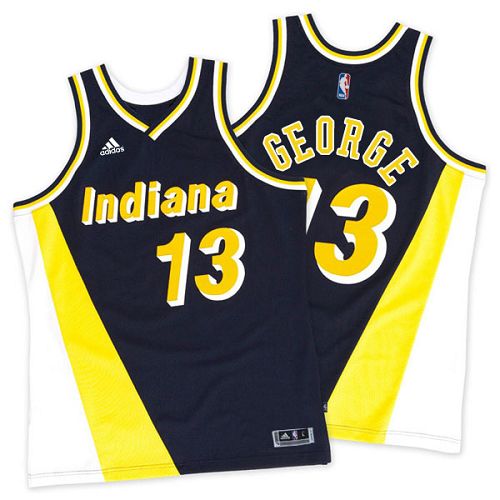 Men's Adidas Indiana Pacers #13 Paul George Authentic Navy/Gold Throwback NBA Jersey