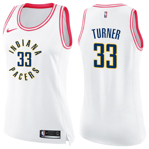 Women's Nike Indiana Pacers #33 Myles Turner Swingman White/Pink Fashion NBA Jersey