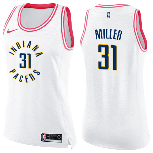 Women's Nike Indiana Pacers #31 Reggie Miller Swingman White/Pink Fashion NBA Jersey