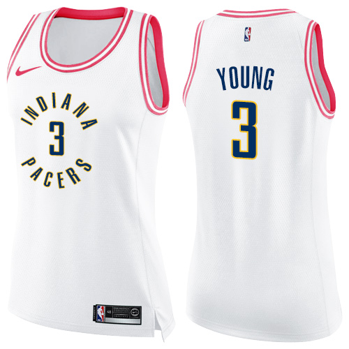 Women's Nike Indiana Pacers #3 Joe Young Swingman White/Pink Fashion NBA Jersey