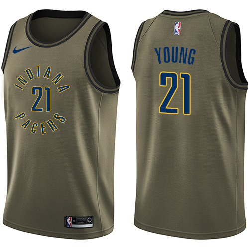 Men's Nike Indiana Pacers #21 Thaddeus Young Swingman Green Salute to Service NBA Jersey