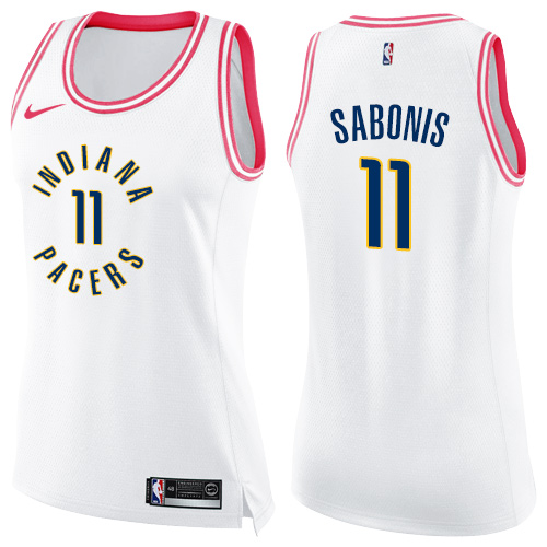 Women's Nike Indiana Pacers #11 Domantas Sabonis Swingman White/Pink Fashion NBA Jersey