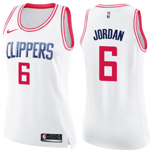 Women's Nike Los Angeles Clippers #6 DeAndre Jordan Swingman White/Pink Fashion NBA Jersey