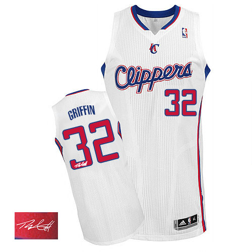 Men's Adidas Los Angeles Clippers #32 Blake Griffin Authentic White Home Autographed NBA Jersey