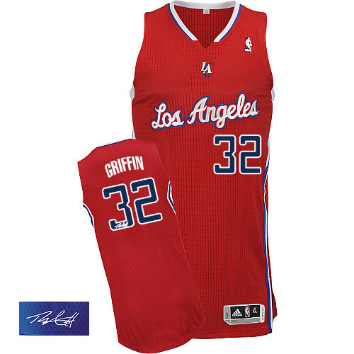 Men's Adidas Los Angeles Clippers #32 Blake Griffin Authentic Red Road Autographed NBA Jersey