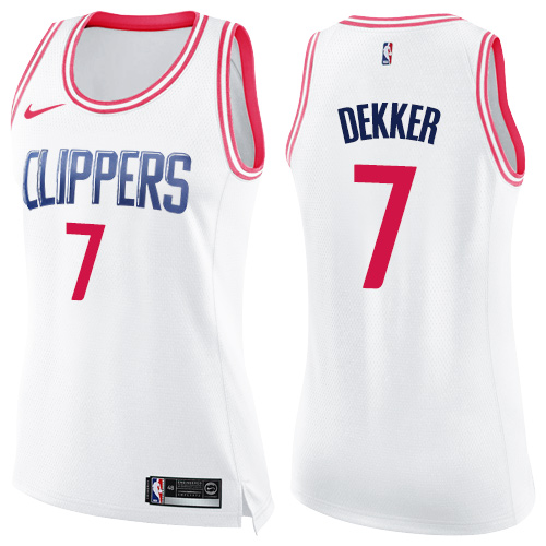 Women's Nike Los Angeles Clippers #7 Sam Dekker Swingman White/Pink Fashion NBA Jersey