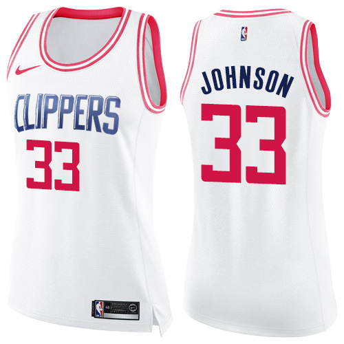 Women's Nike Los Angeles Clippers #33 Wesley Johnson Swingman White/Pink Fashion NBA Jersey