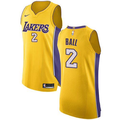 Men's Nike Los Angeles Lakers #2 Lonzo Ball Authentic Gold Home NBA Jersey - Icon Edition