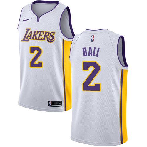 Men's Adidas Los Angeles Lakers #2 Lonzo Ball Authentic White Alternate NBA Jersey