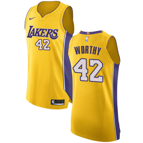 Men's Nike Los Angeles Lakers #42 James Worthy Authentic Gold Home NBA Jersey - Icon Edition