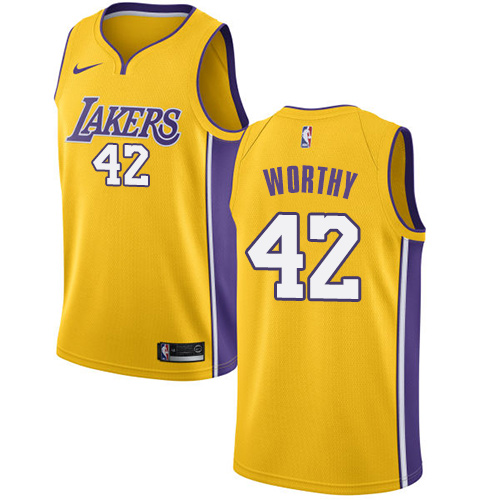 Men's Nike Los Angeles Lakers #42 James Worthy Swingman Gold Home NBA Jersey - Icon Edition