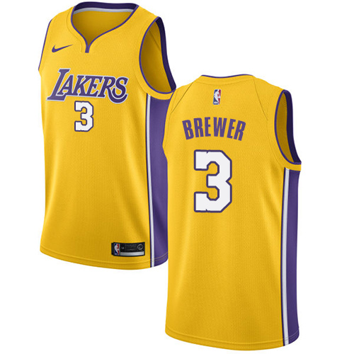Men's Nike Los Angeles Lakers #3 Corey Brewer Swingman Gold Home NBA Jersey - Icon Edition