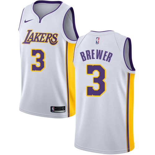 Men's Adidas Los Angeles Lakers #3 Corey Brewer Authentic White Alternate NBA Jersey