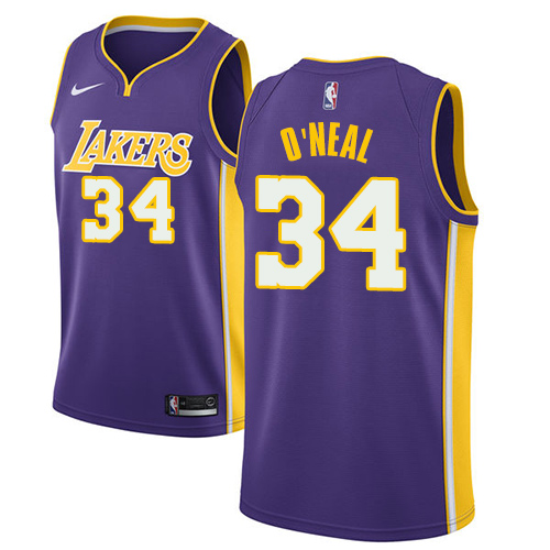 Men's Adidas Los Angeles Lakers #34 Shaquille O'Neal Authentic Purple Road NBA Jersey