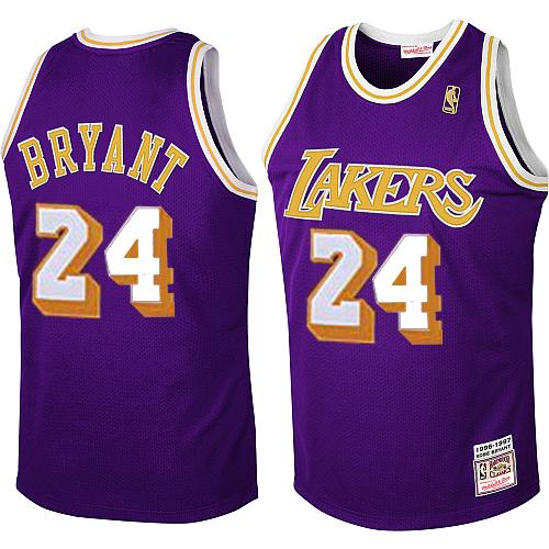 Men's Mitchell and Ness Los Angeles Lakers #24 Kobe Bryant Swingman Purple Throwback NBA Jersey