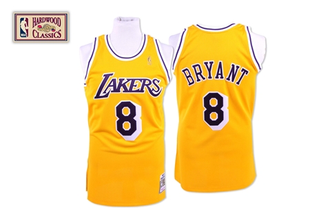 Men's Mitchell and Ness Los Angeles Lakers #8 Kobe Bryant Authentic Gold Throwback NBA Jersey