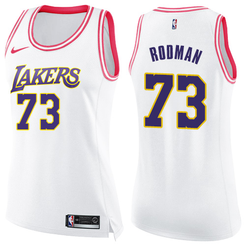 Women's Nike Los Angeles Lakers #73 Dennis Rodman Swingman White/Pink Fashion NBA Jersey