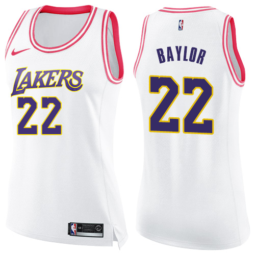 Women's Nike Los Angeles Lakers #22 Elgin Baylor Swingman White/Pink Fashion NBA Jersey