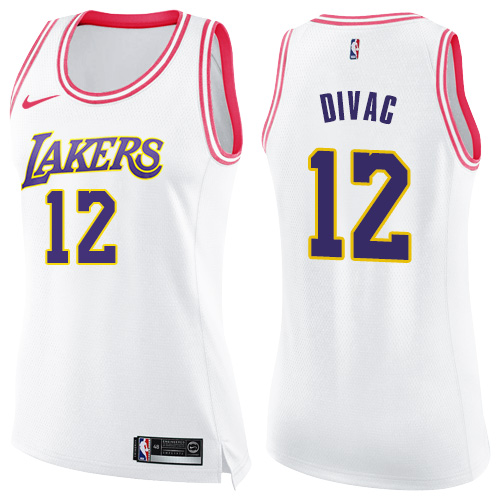 Women's Nike Los Angeles Lakers #12 Vlade Divac Swingman White/Pink Fashion NBA Jersey