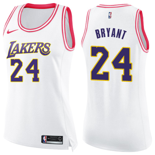 Women's Nike Los Angeles Lakers #24 Kobe Bryant Swingman White/Pink Fashion NBA Jersey