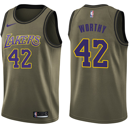 Men's Nike Los Angeles Lakers #42 James Worthy Swingman Green Salute to Service NBA Jersey