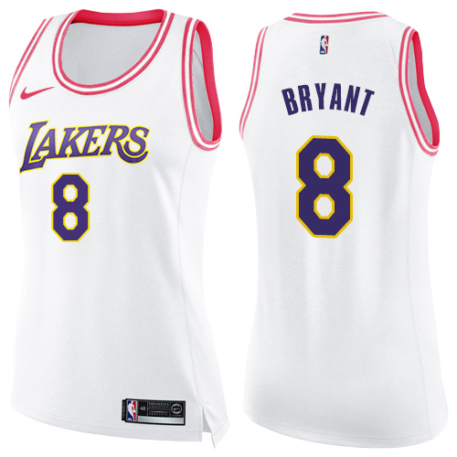 Women's Nike Los Angeles Lakers #8 Kobe Bryant Swingman White/Pink Fashion NBA Jersey