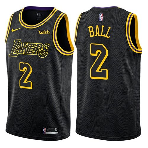 Men's Nike Los Angeles Lakers #2 Lonzo Ball Swingman Black City Edition NBA Jersey