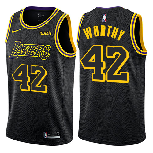 Men's Nike Los Angeles Lakers #42 James Worthy Swingman Black City Edition NBA Jersey