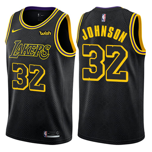 Men's Nike Los Angeles Lakers #32 Magic Johnson Swingman Black City Edition NBA Jersey