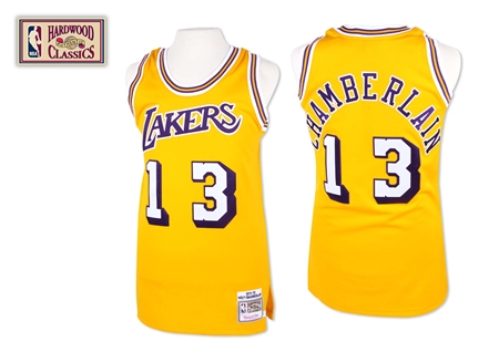 Men's Mitchell and Ness Los Angeles Lakers #13 Wilt Chamberlain Authentic Gold Throwback NBA Jersey