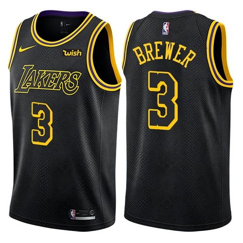 Men's Nike Los Angeles Lakers #3 Corey Brewer Authentic Black City Edition NBA Jersey