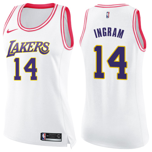 Women's Nike Los Angeles Lakers #14 Brandon Ingram Swingman White/Pink Fashion NBA Jersey