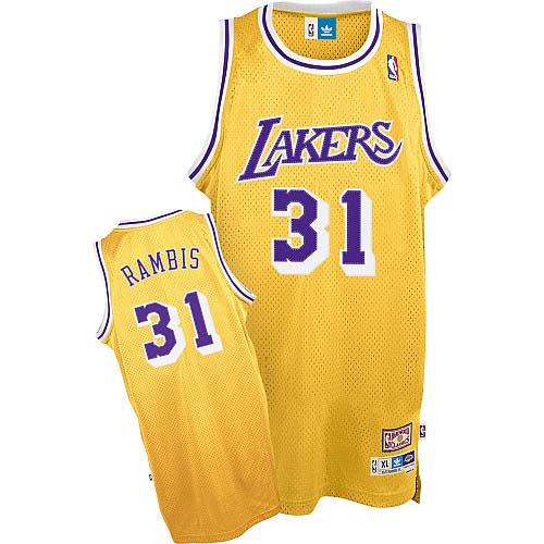 Men's Mitchell and Ness Los Angeles Lakers #31 Kurt Rambis Authentic Gold Throwback NBA Jersey