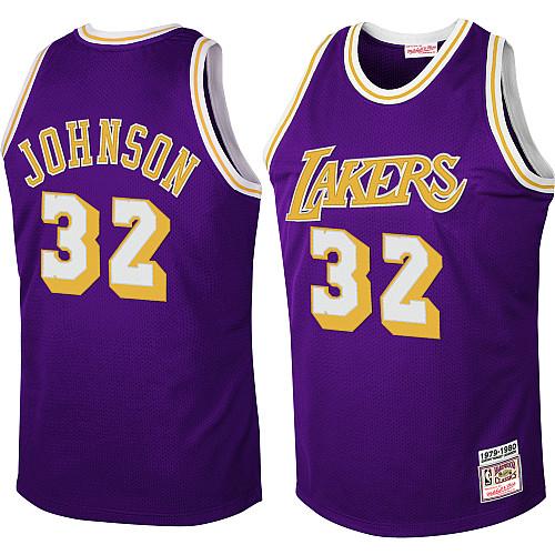 Men's Mitchell and Ness Los Angeles Lakers #32 Magic Johnson Authentic Purple Throwback NBA Jersey