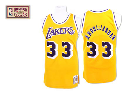 Men's Mitchell and Ness Los Angeles Lakers #33 Kareem Abdul-Jabbar Authentic Gold Throwback NBA Jersey