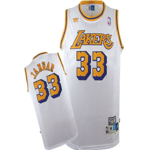 Men's Adidas Los Angeles Lakers #33 Kareem Abdul-Jabbar Authentic White Throwback NBA Jersey