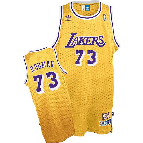 Men's Mitchell and Ness Los Angeles Lakers #73 Dennis Rodman Swingman Gold Throwback NBA Jersey